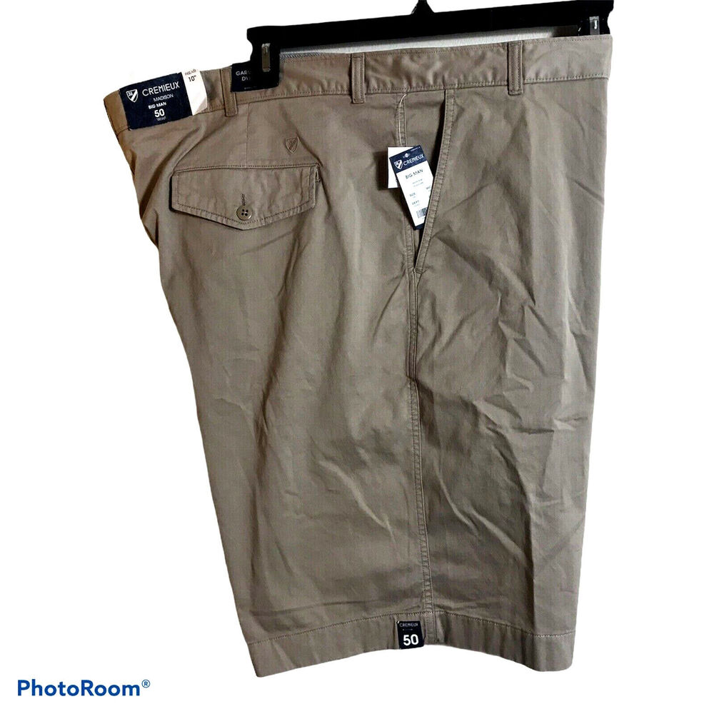 CREMIEUX Shorts Mens Sz 50 MADISON Khaki Flat Front BIG MAN Garment Dyed $75